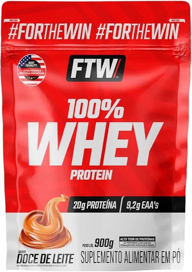 1 FTW 100% Whey Protein com Proteína Concentrada WPC, Suplemento Alimentar Pós-Treino em Pó com Fonte de Proteína do Soro do Leite, Alto Valor Biológico, Sem Glúten – Refil 900g (Sabor Doce de Leite) - Imagem 1