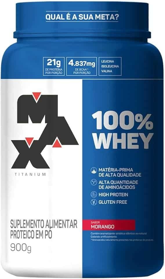 100% Whey (900G), Max Titanium - Sabor Morango 100% Whey (900G), Max Titanium - Sabor Morango - Imagem 1