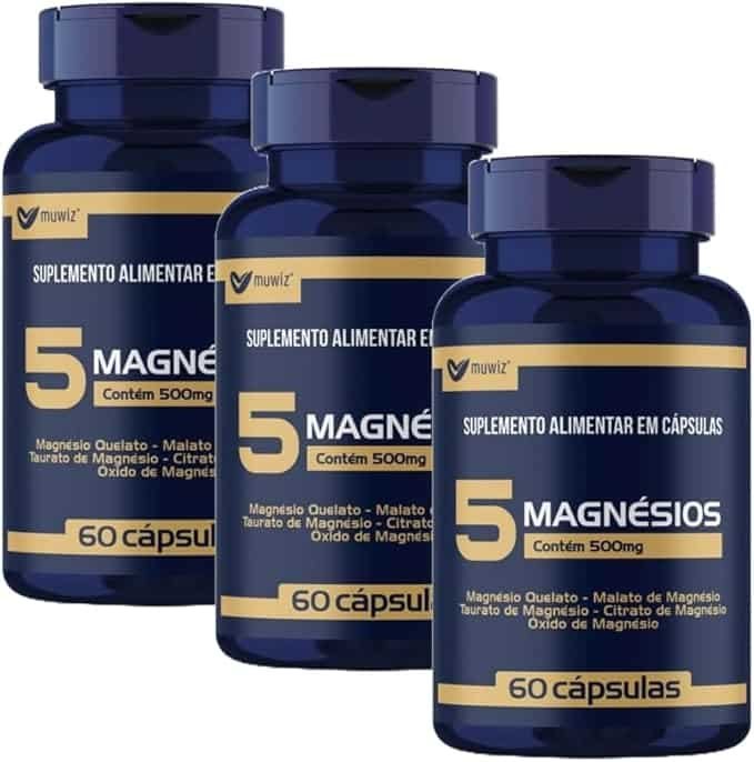 5 Magnesio Quelato Malato Taurato 60 Capsulas 3 Unidades 5 Magnesio Quelato Malato Taurato 60 Capsulas 3 Unidades - Imagem 1