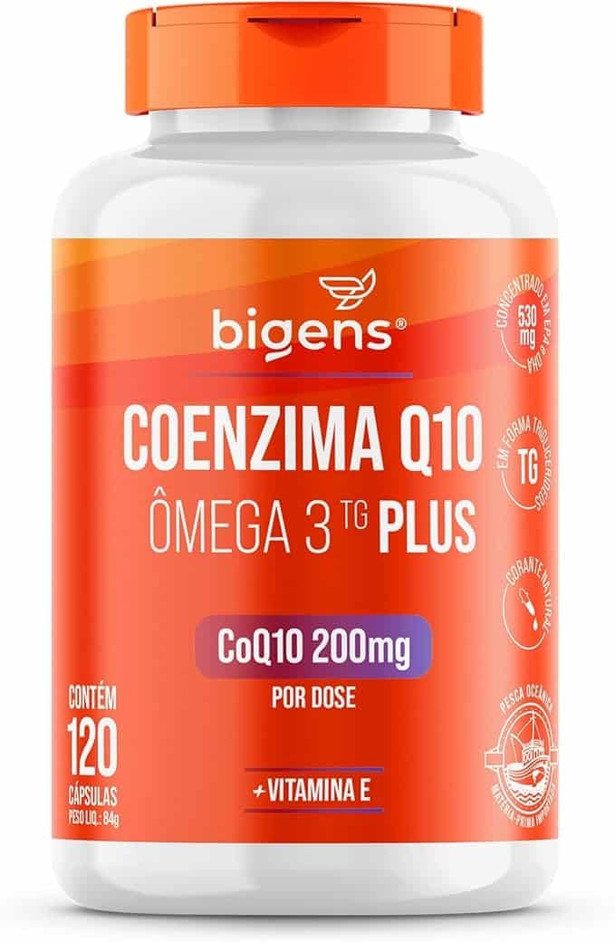 Coenzima Q10 200mg + Ômega 3 TG Plus + Vitamina E 120 Cápsulas Bigens (Unidade) Coenzima Q10 200mg + Ômega 3 TG Plus + Vitamina E 120 Cápsulas Bigens (Unidade) - Imagem 1