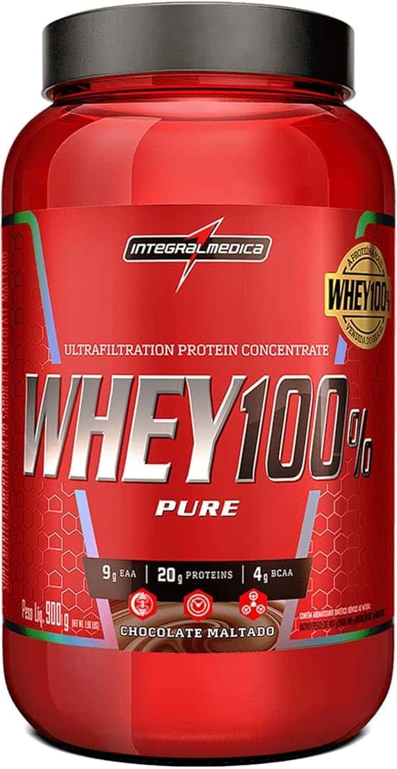 Integralmédica - Whey Protein Concentrado Chocolate Maltado 100% Pure - 21g de Proteína por Scoop, Suplementação Alimentar Pós-Treino, Fórmula Enriquecida com BCAAs - Pote 900g Integralmédica - Whey Protein Concentrado Chocolate Maltado 100% Pure - 21g de Proteína por Scoop, Suplementação Alimentar Pós-Treino, Fórmula Enriquecida com BCAAs - Pote 900g - Imagem 1