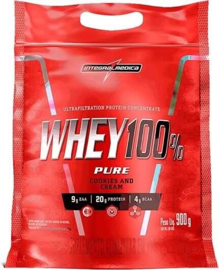 Integralmédica - Whey Protein Concentrado Cookies and Cream 100% Pure - 21g de Proteína por Scoop, Suplementação Alimentar Pós-Treino, Fórmula Enriquecida com BCAAs - Pouch 900g