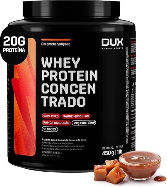 Whey Protein Concentrado Caramelo Salgado Pote 450g – Contribui para o Ganho Muscular Hipertrofia – Dux Human Health Whey Protein Concentrado Caramelo Salgado Pote 450g – Contribui para o Ganho Muscular Hipertrofia – Dux Human Health - Imagem 1